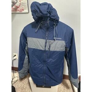 Columbia OmniHeat ThermaCoil Mens Large Blue/Gray Winter Jacket with Hood